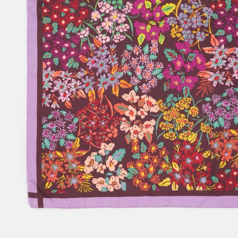 Zara Floral Satin Effect Scarf - Purple and Brown Floral - Picture 6 of 8